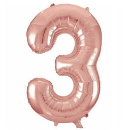 Цена за 4 шт. Шар фольгированный 32/81см "Цифра 3" (розовое золото)