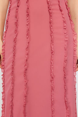 Gul Kurusu Dokuma Sifon Uzun Gece Abiye Elbise TPRSS24AE00072 - Trendyolmilla фото 5