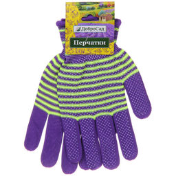 Цена за 12 шт. Перчатки нейлоновые "Садовник" с ПВХ точкой, фиолетовые 8 р-р ДоброСад