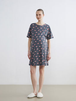 Bisiklet Yaka Kalp Desenli Kad?n Gecelik