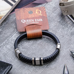 Браслет мужской «Мощь», этника, чёрный с серебром, 22 см