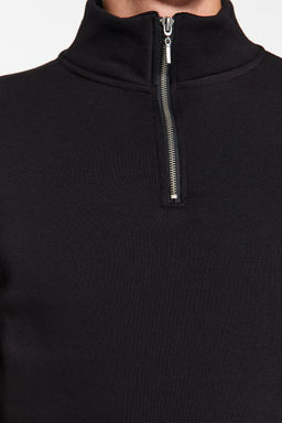 Siyah Regular/Normal Kesim Dik Yaka Fermuarl? Pamuklu Basic Ici Polarl? Sweatshirt TMNAW24SW00041