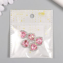 Цена за 5 шт. Декор для творчества металл «Медальон сердце в стразах», розовый, 1.8×1.7 см