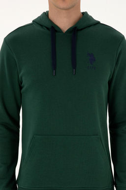 Erkek Regular Fit Kap__onlu Koyu Ye_il Basic Sweatshirt