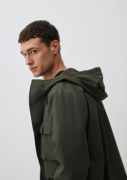 Kapusonlu Haki Ceket - Mavi фото 3