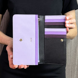 Итальянский женский кожаный кошелек DuDu серии Canarie | черно-лавандовый - Dudubags фото 8