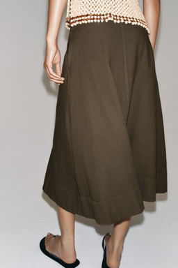 FALDA MIDI CON LINO ZW COLLECTION / Marr?n / Topo