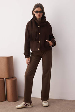 Kahverengi Oversize Kal?p C?kar?labilir Sal Detayl? Kase Ince Ceket Mont TWOAW26MO00117 - Trendyolmilla фото 3