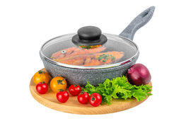 Сковорода глубокая 20 см ГАРМОНИЯ ВКУСА Серый мрамор С КРЫШКОЙ ф20, н/р, 35,5*21*10,5 см - Elan gallery фото 3