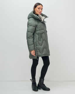 Куртка зимняя женская с капюшоном модная цвета хаки 7653Kh - Visdeer фото 4