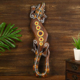 Панно настенное Геккон с цветочным узором дерево 1x12x50 см