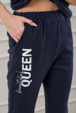 Пижама женская из бридж и футболки из интерлока Королева темно-синий - Амадэль фото 12