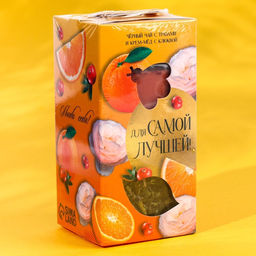 Подарочный набор Для самой лучшей: черный чай с травами и фруктами 25 г, крем-мед с клюквой 120 г.