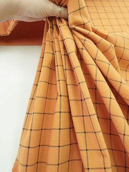 Теплый хлопок Клетка-штрих цв.морковно-оранжевый, ш.1.5м, хлопок-100%, 160гр/м.кв - Купава фото 2