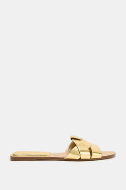 SANDALIA PLANA PIEL CRUZADA / Oro - Zara фото 8