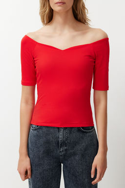 Nar Cicegi Kalp Yaka K?sa Kollu Regular/Normal Kal?p Bluz TWOSS24BZ00561