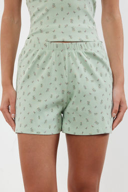 Trendyolmilla Ekru %100 Pamuklu Cicekli Dantelli Ip Ask?l? Fitilli Sortlu Orme Pijama Tak?m? THMSS24PT00062  фото 4