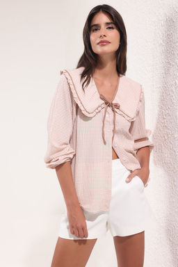 TRENDYOLMILLA Kiremit Gofreli Potikare Bebe Yaka Dokuma Gomlek TWOSS25GO00064