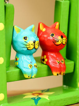 Сувенир «Котята на качелях», 10×3.5×15 см, дерево, зелёный