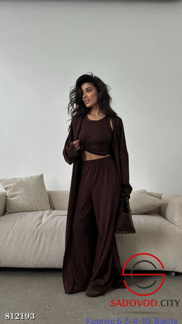 Женский костюм тройка удлинённая накидка, топ без рукавов, свободные брюки на резинке - Bruno фото 3