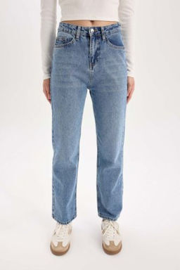 Straight Fit Yuksek Bel Bilek Boy Jean Y?kamal? Pantolon