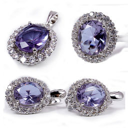 Комплект ювелирной бижутерии German Silver кольцо и серьги с Аметрином