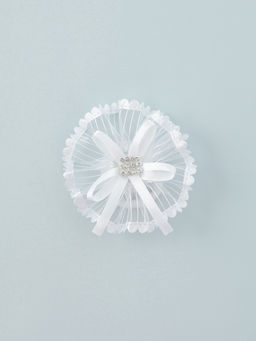 Цена за 6 шт. Бант для волос на резинке «Школьница», лучики серединка блеск, d=7 см, белый