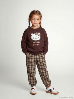 Hello Kitty Bask?l? K?z ?ocuk Sweatshirt ve Pantolon