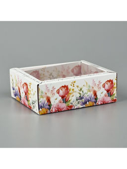 Цена за 5 шт. Коробка складная с пластиковой крышкой «Цветочные грёзы», 11.5 х 9 х 4 см