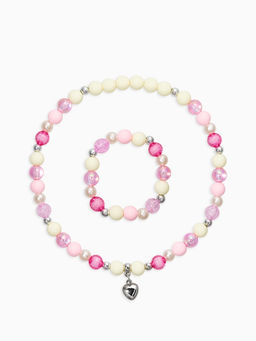 Цена за 2 шт. Набор детский «Выбражулька» 2 предмета: бусы, браслет d=6 см. сердце, фиолетовый в серебре