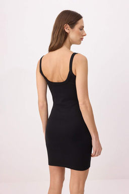 Gri Melanj Duz Bodycon Havuz Yaka Kal?n Ask?l? Mini Pamuklu Ribana Esnek Orme Elbise TWOSS26EL00567 - Trendyolmilla фото 8