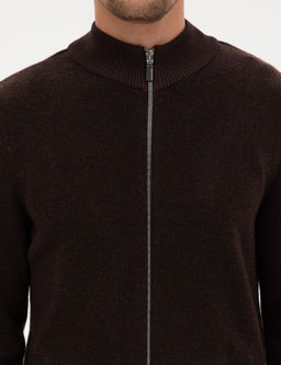 Koyu Kahverengi Slim Fit Y_n Kar___ml_ Triko H_rka