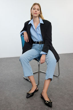 Trendyol Shoes Siyah Antik Tokal? Sivri Burun K?sa Topuklu Kad?n Babet TAKSS24BE00003 - Trendyolmilla фото 2