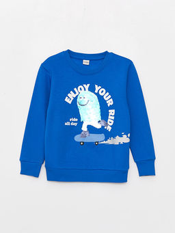 Bisiklet Yaka Bask?l? ?ift Y?nl? Payetli Uzun Kollu Erkek ?ocuk Sweatshirt - Waikiki фото 2