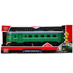 Технопарк. Электричка 30 см,пластик, свет-звук, 4 кнопки, инерц,зелен с белым арт.COMTRAIN-30PL-GNWH