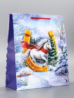 Цена за 2 шт. Пакет подарочный новогодний ламинированный, «Подкова», 26×12×32 см