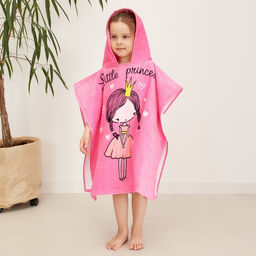 Полотенце - пончо детское LoveLife «Принцесса», махра, 100% хлопок 300 г/м, 60×120 см, ярко - розовое
