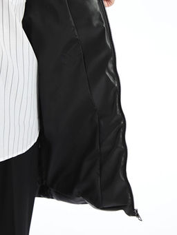 Kap??onlu D?z Deri G?r?n?ml? Kad?n ?i?me Yelek