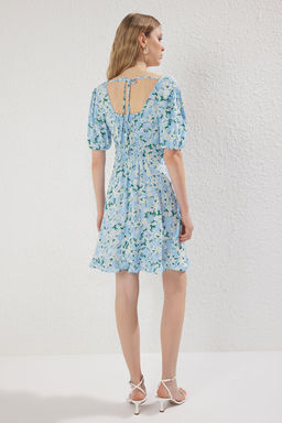 Mavi Cicekli A Kesim Mini Dokuma Elbise TWOSS25EL00655 - Trendyolmilla фото 4