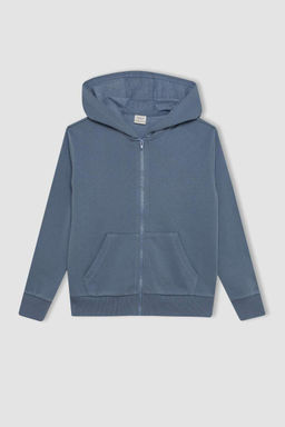 Базовый школьный кардиган с капюшоном и молнией для девочек - Defacto фото 7