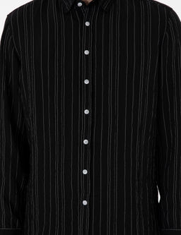 Siyah Regular Fit _izgili Uzun Kollu G_mlek
