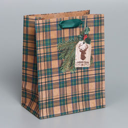 Цена за 2 шт. Пакет подарочный новогодний крафтовый «For man», MS 18×23×10 см