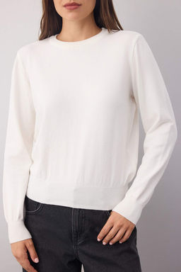 Wardrobe Essentials Ekru Premium Iplik/Ozel Iplikli Basic Triko Kazak | TWOAW26KZ00095