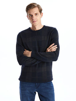 Bisiklet Yaka Uzun Kollu Ekose Erkek Triko Kazak