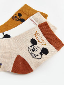 Mickey Mouse Bask?l? Erkek Bebek Soket ?orap 3l?