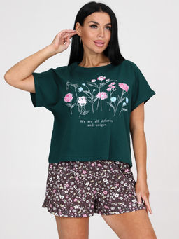 231 ПИЖАМА ЖЕНСКАЯ (шорты) (Изумруд/коричневый) - А-дина фото 3