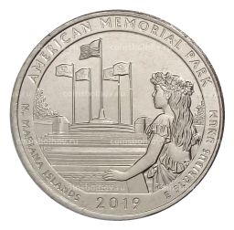 Монета 25 центов 2019 года P США Национальные парки  №47 Американский Мемориальный Парк
