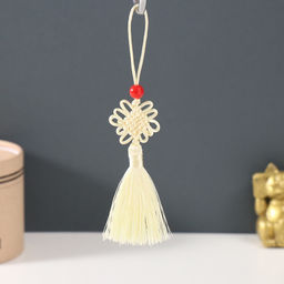 Цена за 10 шт. Подвеска текстиль, пластик Узел счастья и бесконечности, бело-жёлтая, 8.5 см