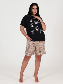 207 ЖЕНСКАЯ ПИЖАМА (шорты) (Бежевая газета) - А-дина фото 2