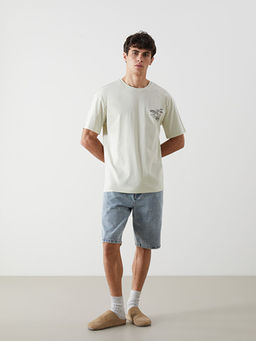 Bisiklet Yaka K?sa Kollu Bask?l? Penye Erkek Ti??rt